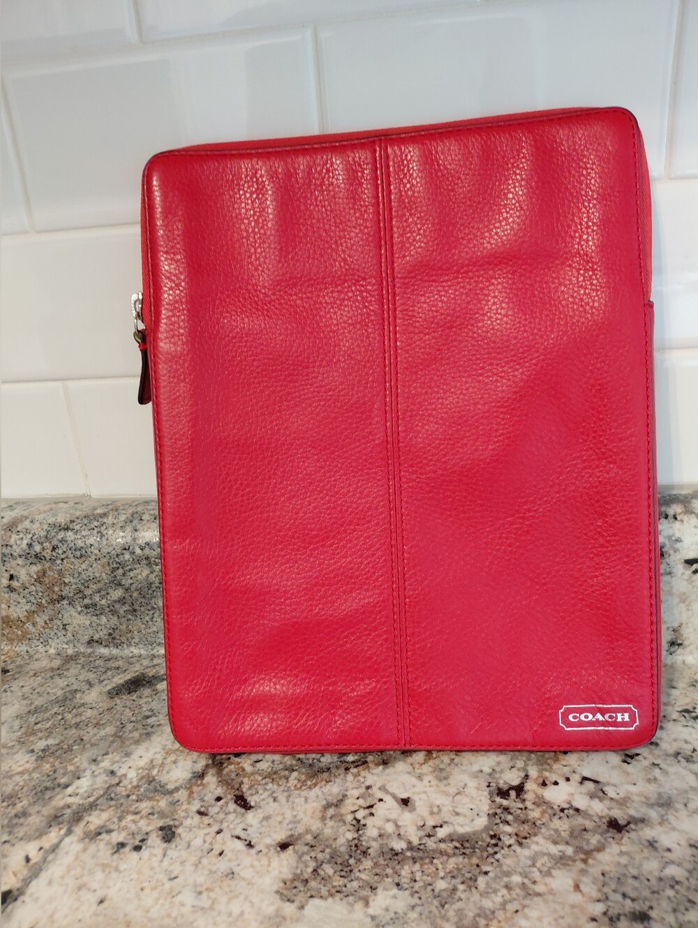 COACH Red Leather Tablet Sleeve Case Zip Pouch